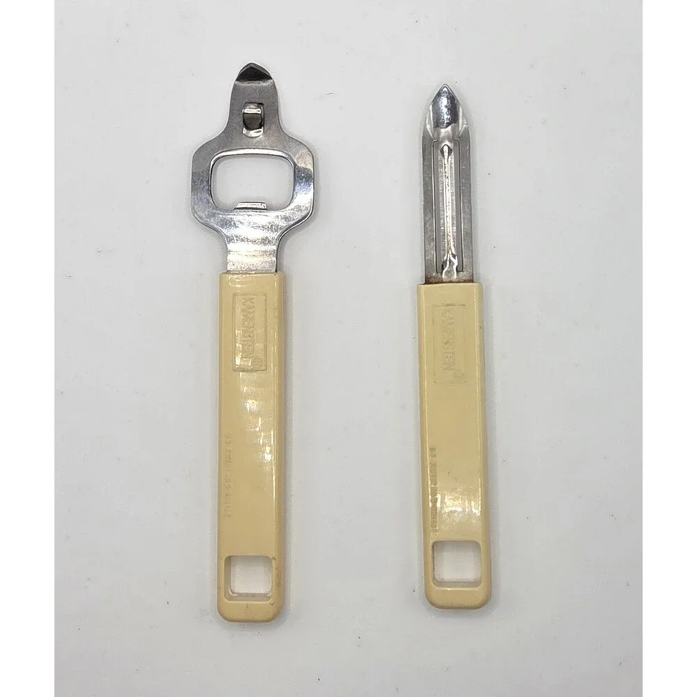 VTG Kamenstein Vegetable Peeler & Bottle Opener Church Key Tan Handle Lot of 2